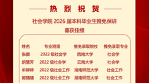 喜报 | 逐梦前行终有获——社会学院2026届本科毕业生推免保研获佳绩